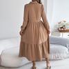 Women's Fashionable Color Lapel Button Casual Loose Long Sleeved Shirt Dress