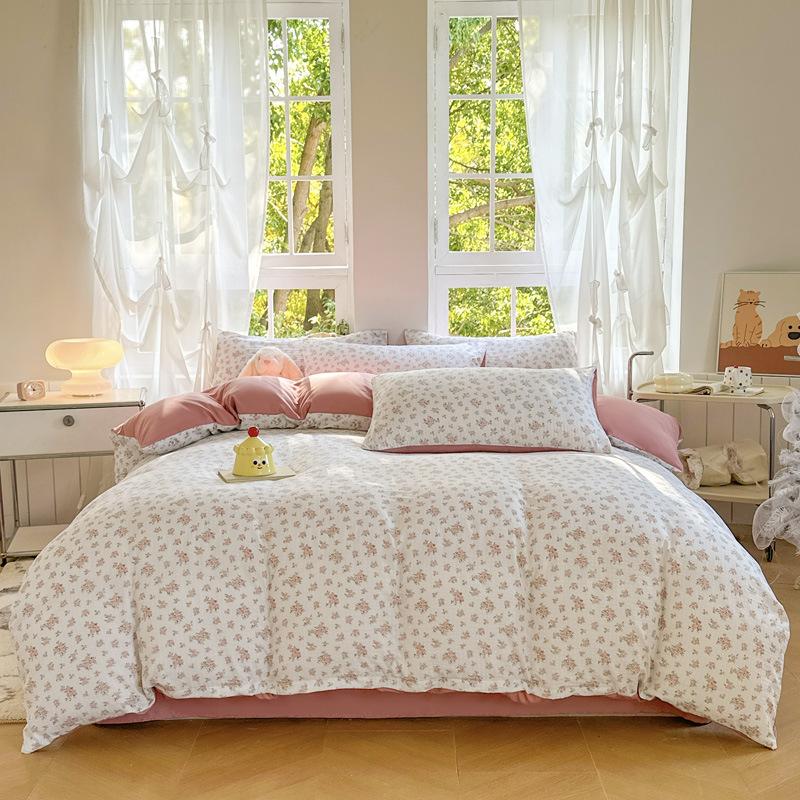 A-Class Double-Layer Yarn Floral Bedding Set Bubble Cotton Skin Friendly Summer Duvet Cover Sets Ins Soft Bed Linens for Home