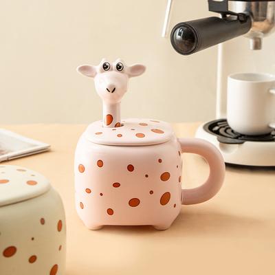 Kreative Keramiktasse Cartoon Giraffe Wasserbecher In-Style Haushaltsbecher mit Deckel Große Kapazität Kaffeetasse