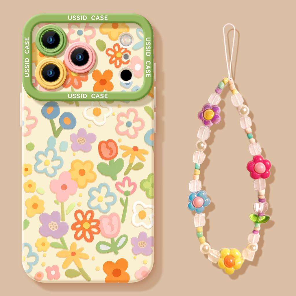 Flower Mobile Phone Case Is Suitable for Iphone17pm Apple 16pro Silicone 15 Three-dimensional 14/13 Lanyard 12 Soft 11 Sets