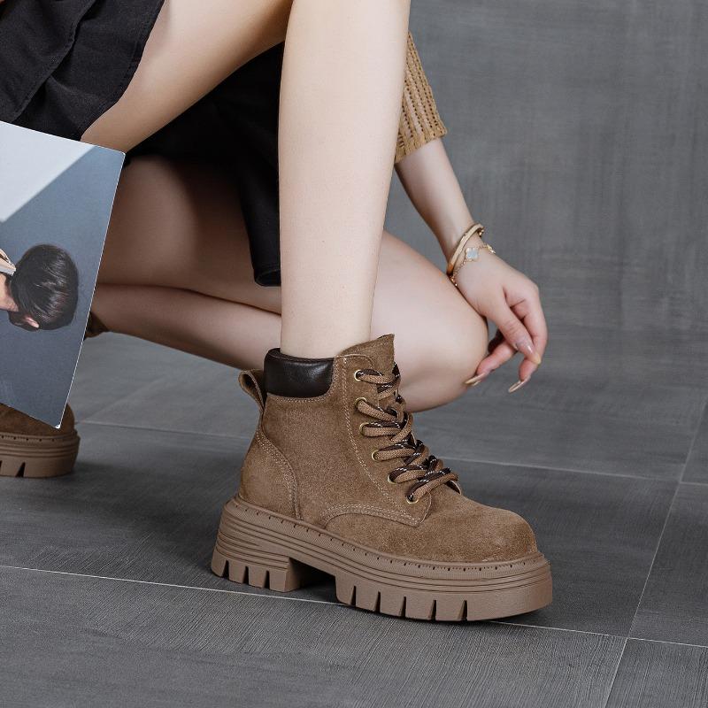 Läder Martin boots höst ny tjock sula hel läder höjning. Cm lätta vardagliga bomullsskor för kvinnor