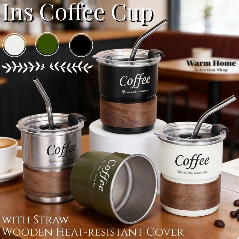 300Ml Coffee Cup With Straw Cover Portable Stainless Steel Anti Scalding Outdoor Camping Beer Mug