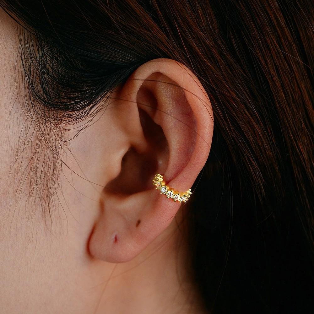 Fashion Jewelry 925 Sterling Silver C-shape Zircon Earrings for Women Clip On Ear Cuff Earring Non Piercing Jewelry