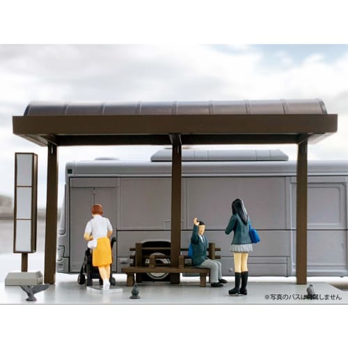 TOMYTEC DioColle 64 1/64 #CarSnap 05a Bus Stop ABS Accessories & PVC Doll & Small Item Set (Assembled)