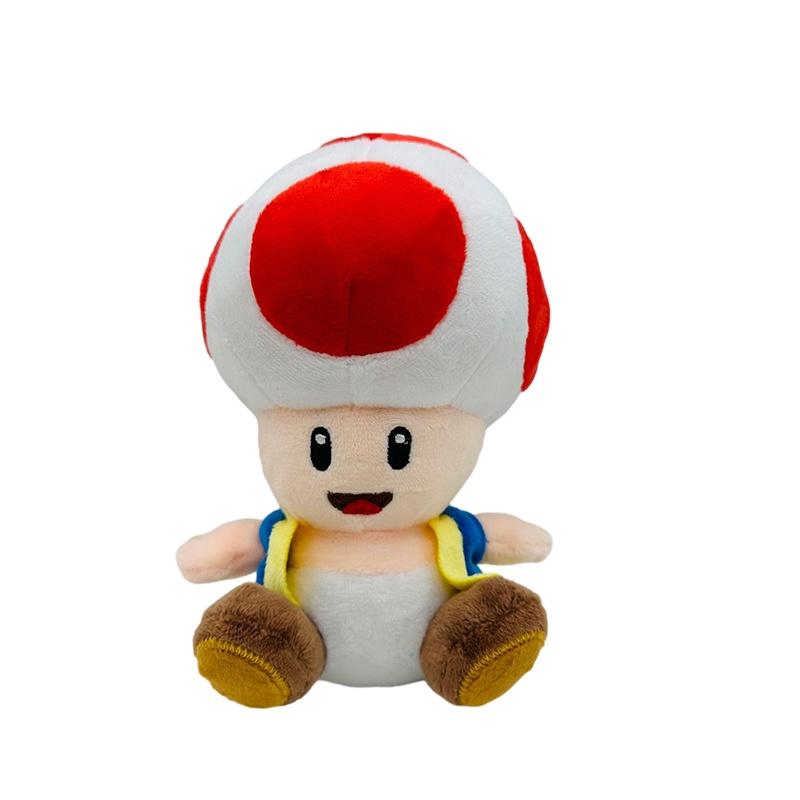 Super Mario 17cm Toad Plüschtier Mit 5 Bunten Sitzenden Pilzfiguren