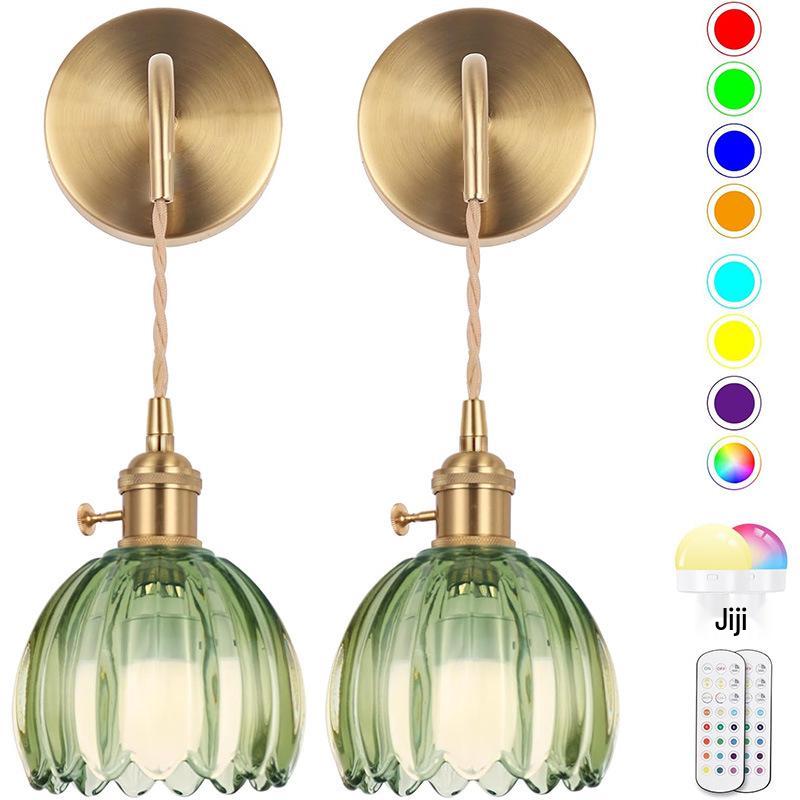 Wireless USB Charging Remote Chandelier with Retro Glass Flowers for Bedroom or Dining Room - Nordic Style
