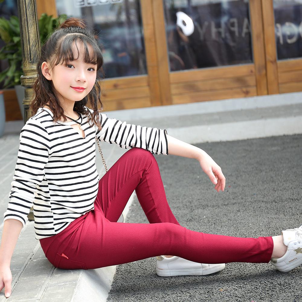 2022 Girls' Elastic Pencil Pants, Ages 3-12, Spring/Autumn Skinny Long Pants