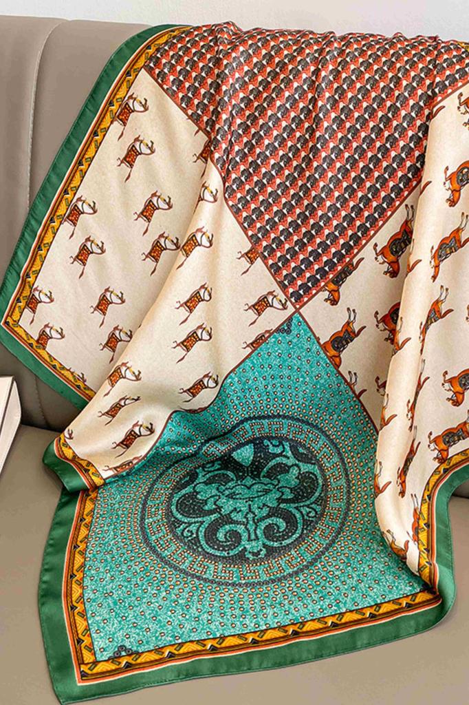Women' Oriental Scarf 70X70 Silky - Geometric Patterns and Animal Motifs