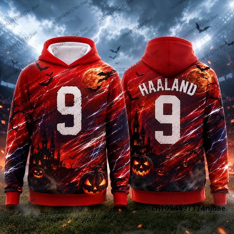 New 2026 Special Halloween Haaland #9 Print Hoodies For Children Long Sleeve Sportswear Football Pullover Sports Kids Tops