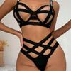 2 Pcs/Set Underwear Set Tempting Hollow Out Bandage Shoulder Straps High Elasticity Nightwear No Pads High Waist Sleeping Bra