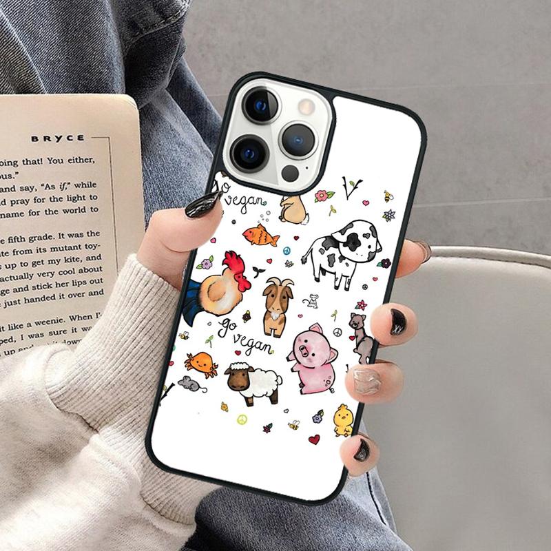 Vegan Love Animal Phone Case for iPhone 17 Air 16 16e 15 Plus for Apple 13 11 12 14 Pro Max Cover coque Shell
