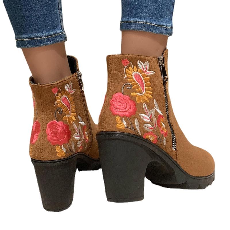 Ladies Shoes 2024 Hot Sale Side Zipper Women's Boots Winter Suede Round Toe Mixed Colors Short Barrel Chunky Heel Fashion Boots