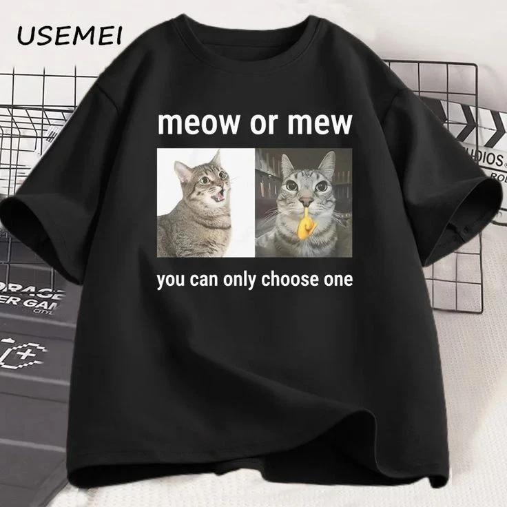 Meow Or Mew Funny Cat Meme Graphic T Shirt 4XL