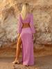 Chic Handmade Crochet Bikini Cover Up Set Plunge V Neck Crop Top & High Slit Long Skirt Beach Vacation Outfit K279