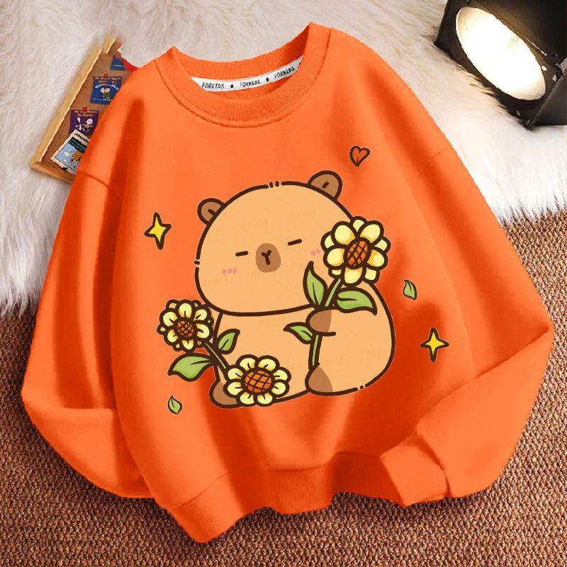Girls' Fashion Cartoon Capibara Hoodie Spring and Autumn Children's Loose Round-neck Long-sleeved Hoodie