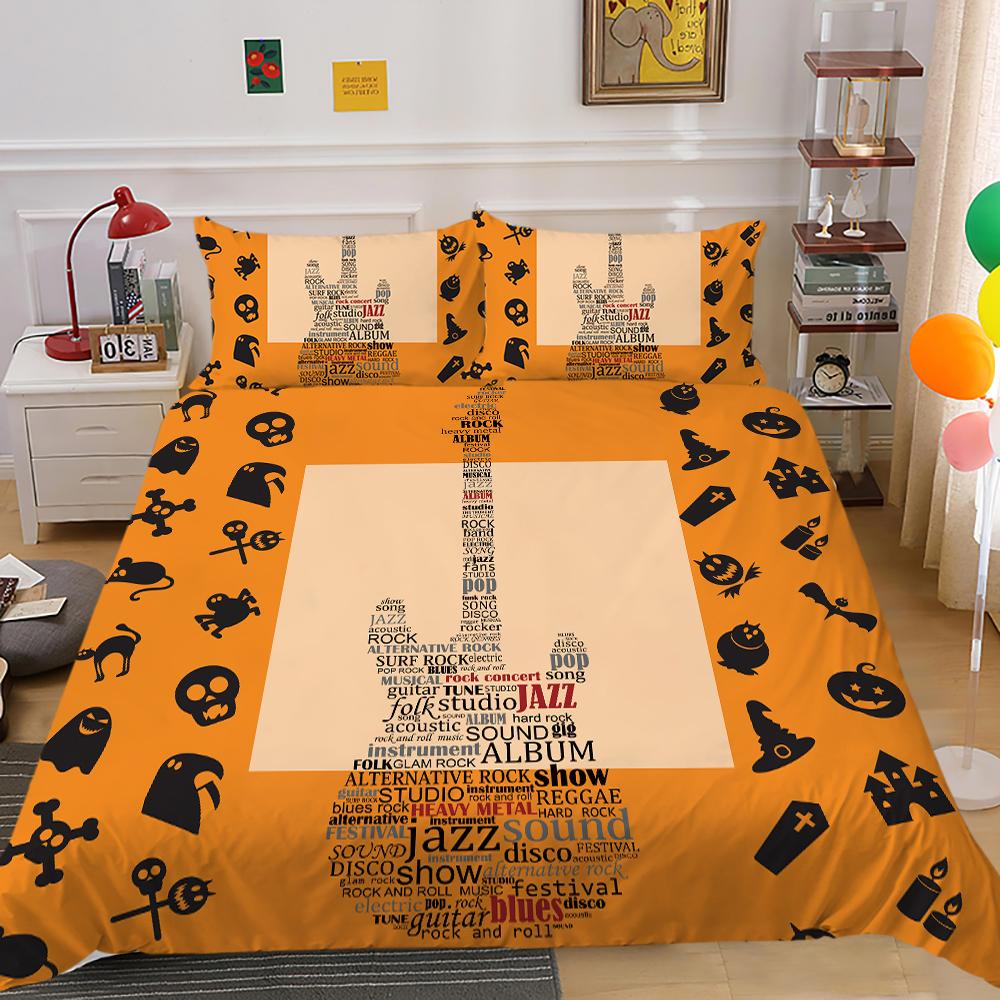 3D Musical Instrument Bedding Down Quilt Pillowcase 2 or 3 Cello or Guitar Printed Microfiber Fabric Single Bed Double Bed Super Soft Bedding