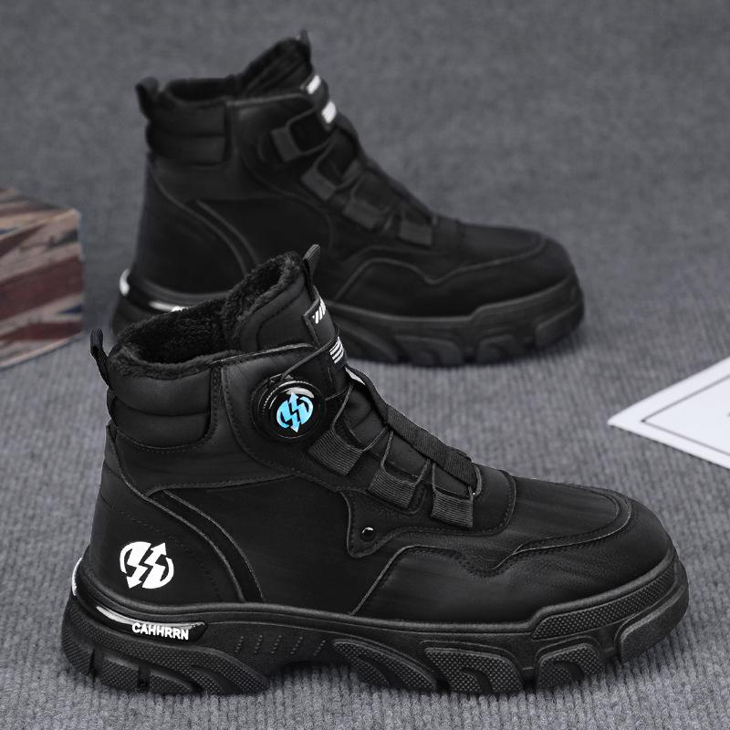 Autumn and winter new leather surface warm high-top Martin boots rotating button men s outdoor sports big 39
