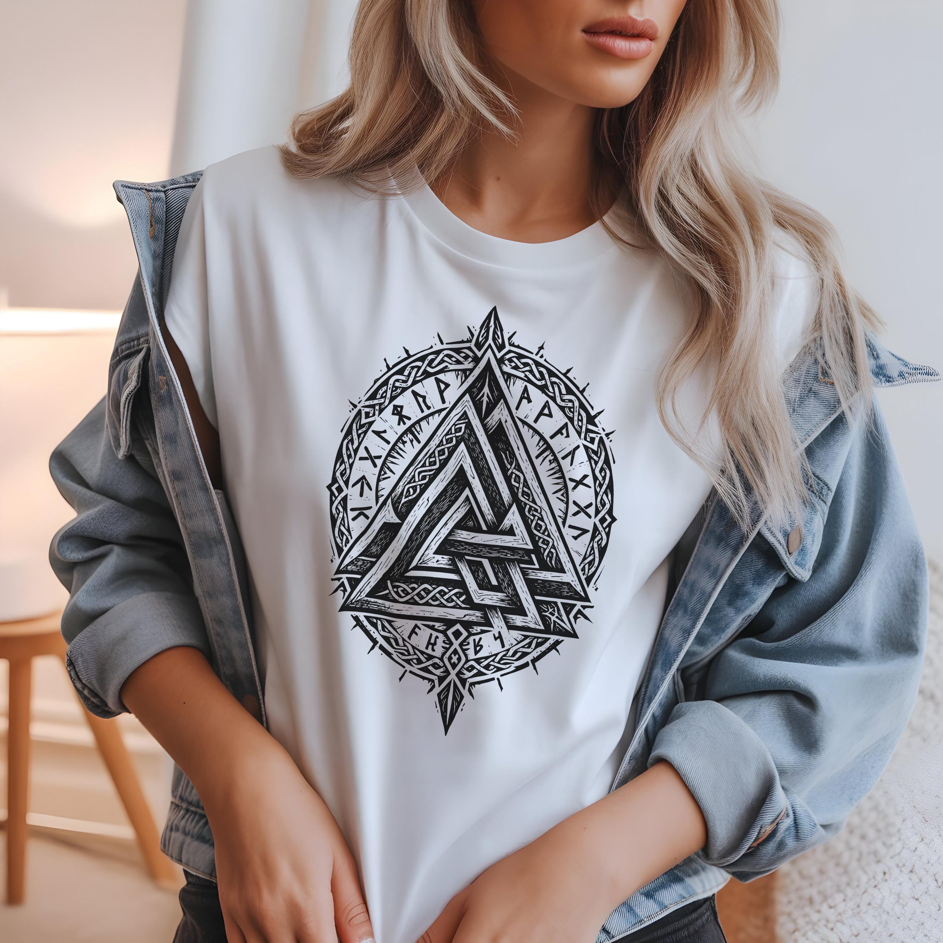 Viking Valknut Men T Shirts Norse Runes Odin Mythology Graphic Tees Cotton Tops S