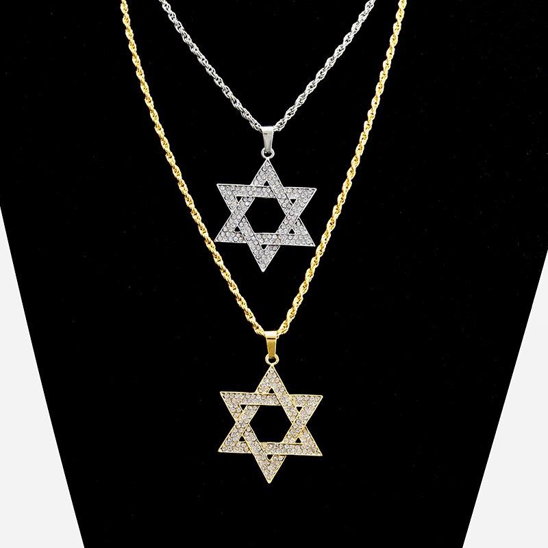 Exquisite Hip Hop Star of David Pendant Men Women Gold Color Star Inlaid Zircon Necklace Charm Trend Jewelry Birthday Gift