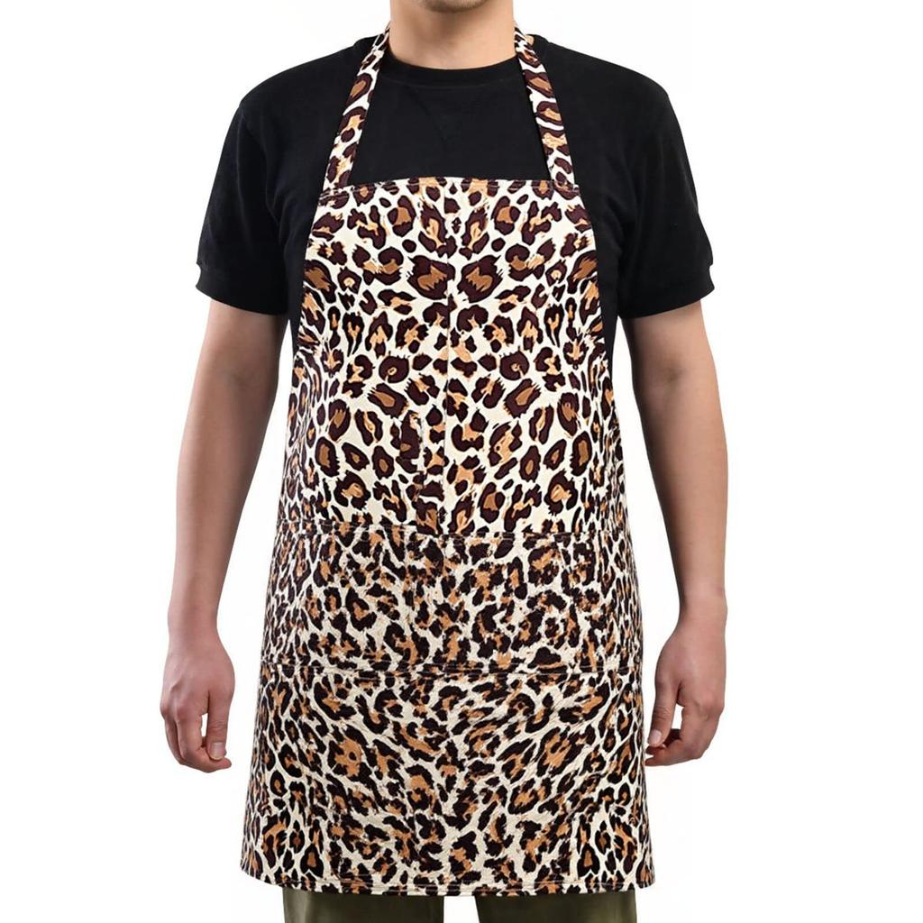 Stylish Leopard Print Apron Kitchen Cooking Accessories Apron Adjustable Neck Strap Easy Wash For Home Beauty Salon Use