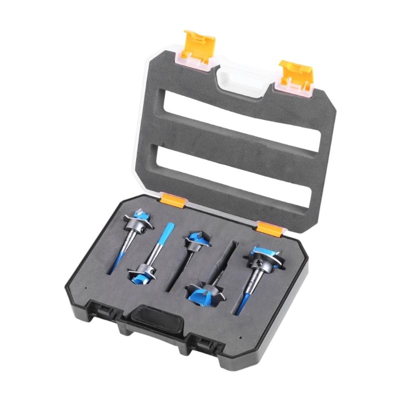

5Pcs Flat Wing Forstner Drill Bit Set Hexagonal Shank Adjustable Depth Carbide Tipped For Wood Door Hinge Installation 1