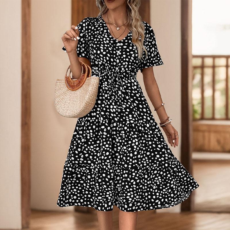 Summer Casual Vacation Fashion Personalized Short-sleeved Leopard Print Dress