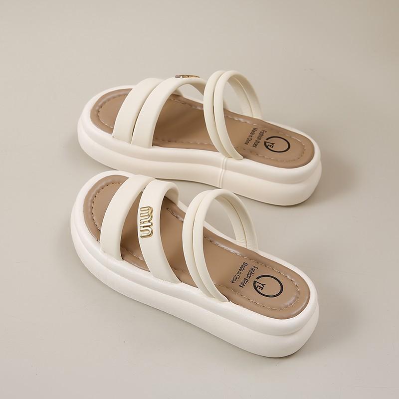 Thick-bottomed beach slippers women's fashion versatile 2025 popular casual summer wear soft-bottomed muffin one-word cool slippers