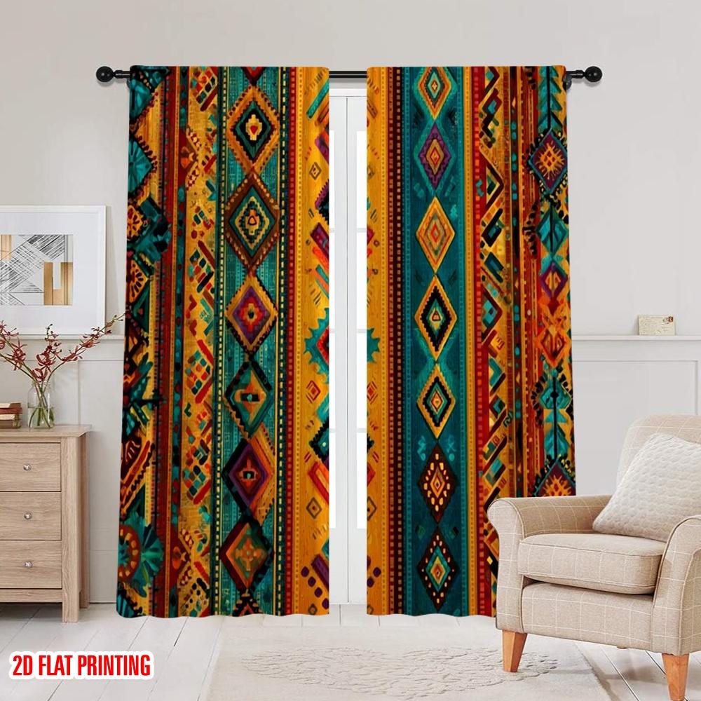2D flat printing 2pcs Party Curtain African stripe Versatile Fabric Without Electricity Festive Curtains Perfect for New Year