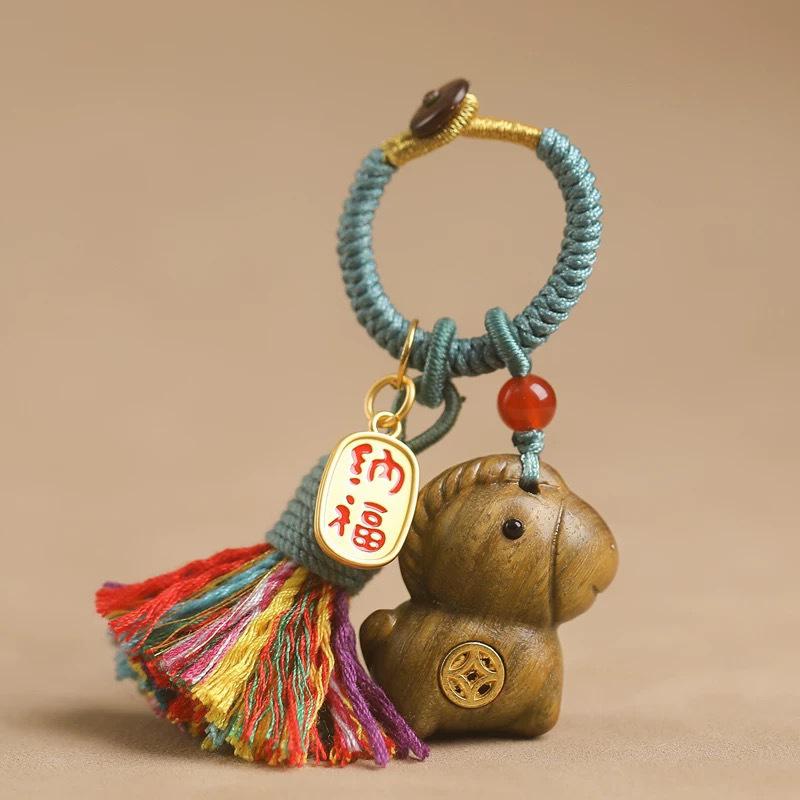 Creative Sandalwood Horse Pendant Keychain Year Of The Horse Mobile Phone Chain Backpack Hanging Decoration Year Gifts
