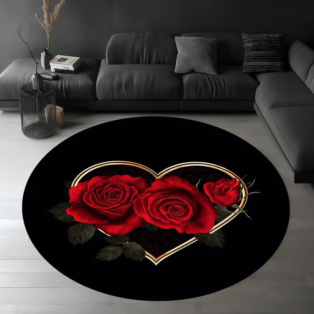 Visual Three-dimensional Heart-shaped Circular Carpet Rose Heart-shaped Pattern Carpet Living Room Bedroom Valentine's Day Rug
