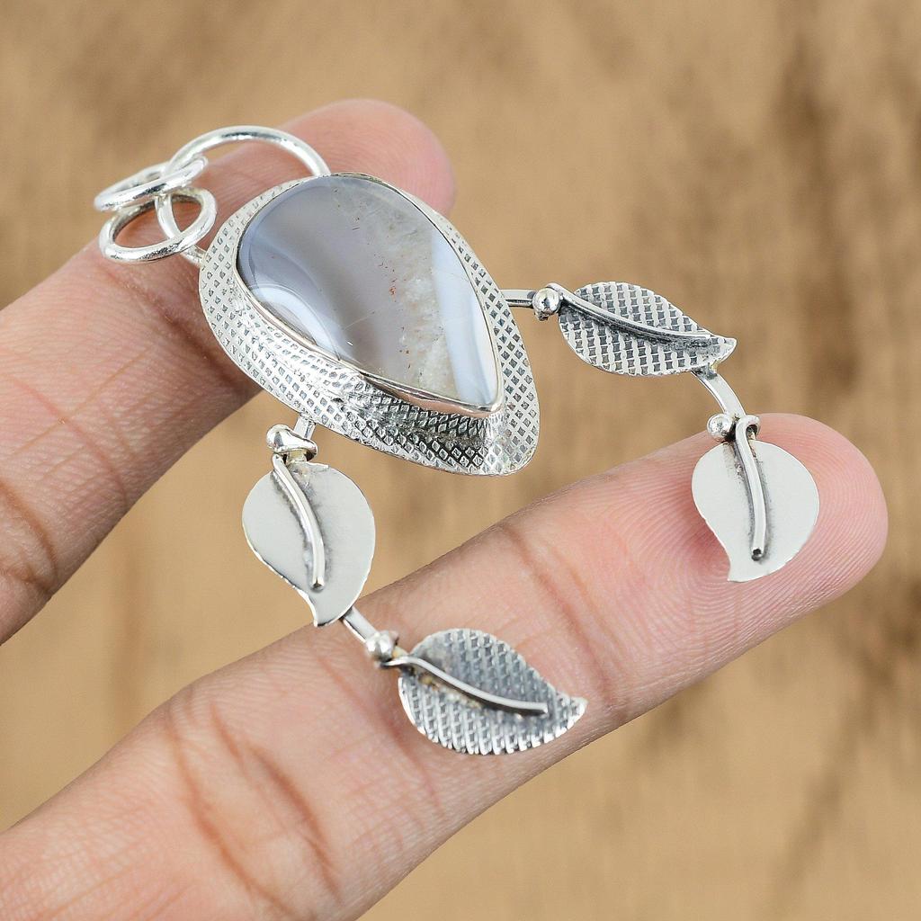 Birthday Gift For Her Natural Botswana Agate Gemstone Pendant 925 Silver