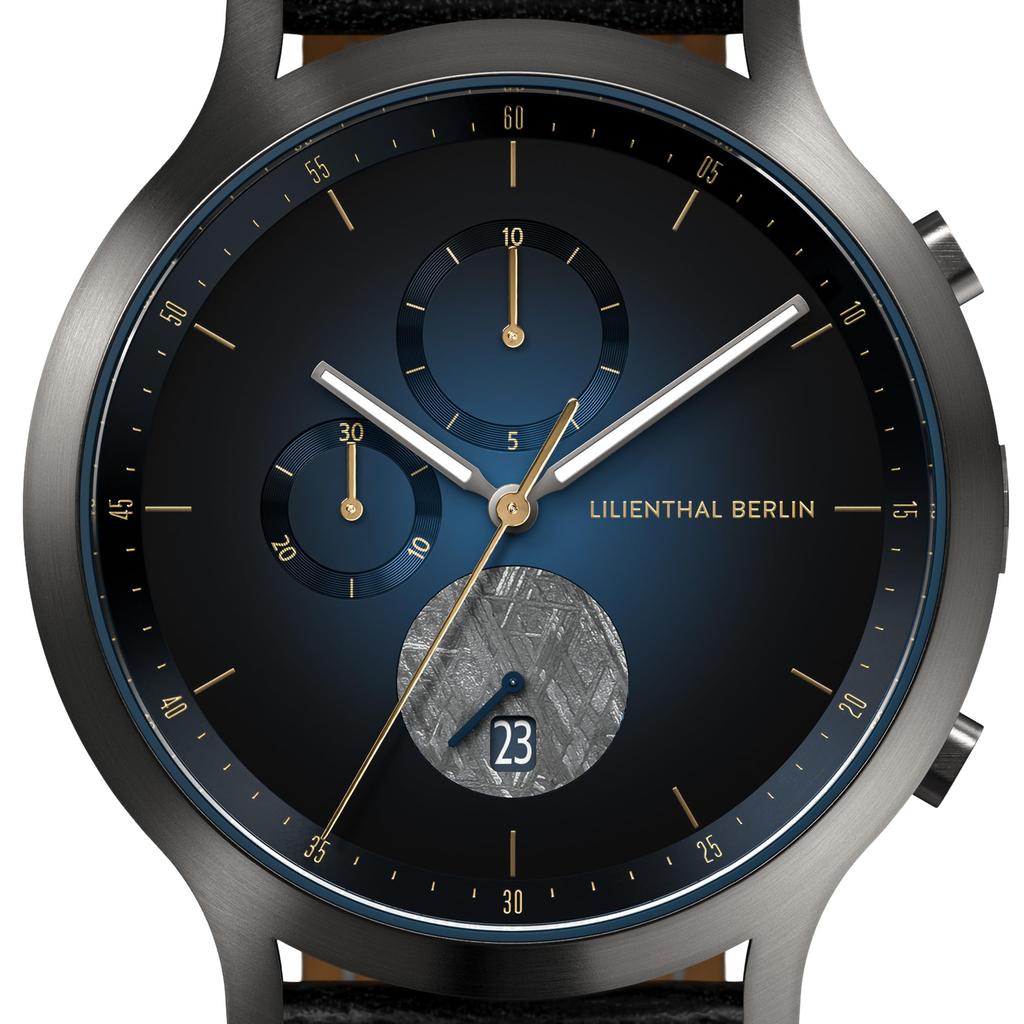 Lilianthal Berlin Chronograph Watch with Date Display and Made in Black Men's Meteorite, Germany, C01-025-B004FB,
