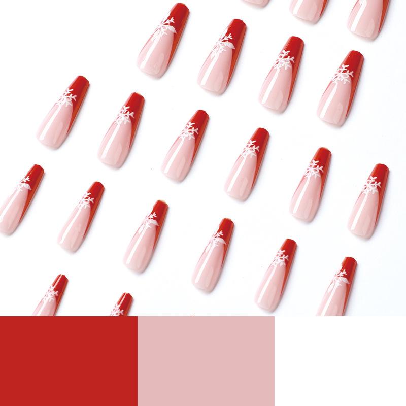 Nail art piece Red edge French wearing nail Christmas snowflake nail art finished nail art patch fake nail