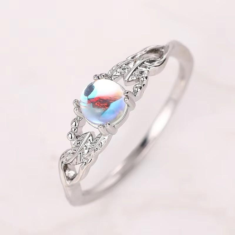 

Huitan Novel Exquisite Rings with Imitation Moonstone Graceful Delicate Hollow Pattern Accessories Vintage Unique Party Jewelry 9