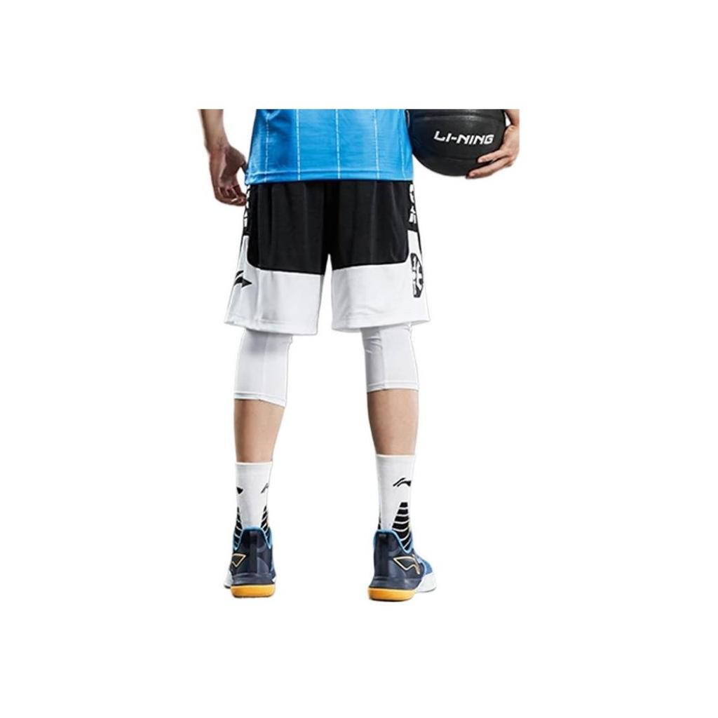 Li Ning Basketball Series Bad Five Printed Logo Letter Pattern Straight Leg Basketball Shorts Men Shorts Black AAPR207-4