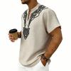 Men’s Lightweight V Neck Short Sleeve Loose Fit Shirt with Linen Texture and Pattern for Casual Comfort Wear