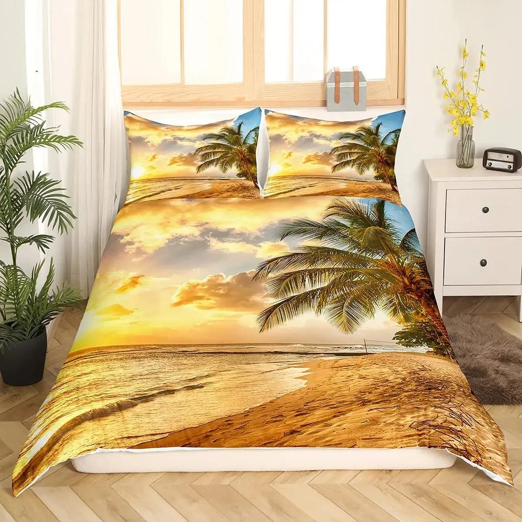 Tree And Sunset Duvet Cover Sets Landscape Mountain Tropical Trees Bedding Set Starry Sky Comforter Cover Queen King Size