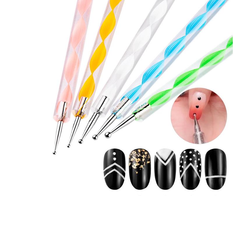 5Pcs Double-ended Nail Art Dotting Pens Ball End Dots Painting Pen Tool 2 Way Nail Art Design Tools for Nail Decorations