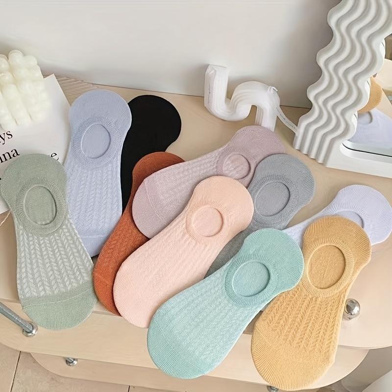 Women Invisible Socks Solid Color Knit Breathable Short Socks