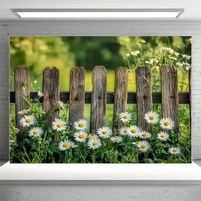 2D Countryside Garden with Daisy Flowers Backdrop Photography Background Banner