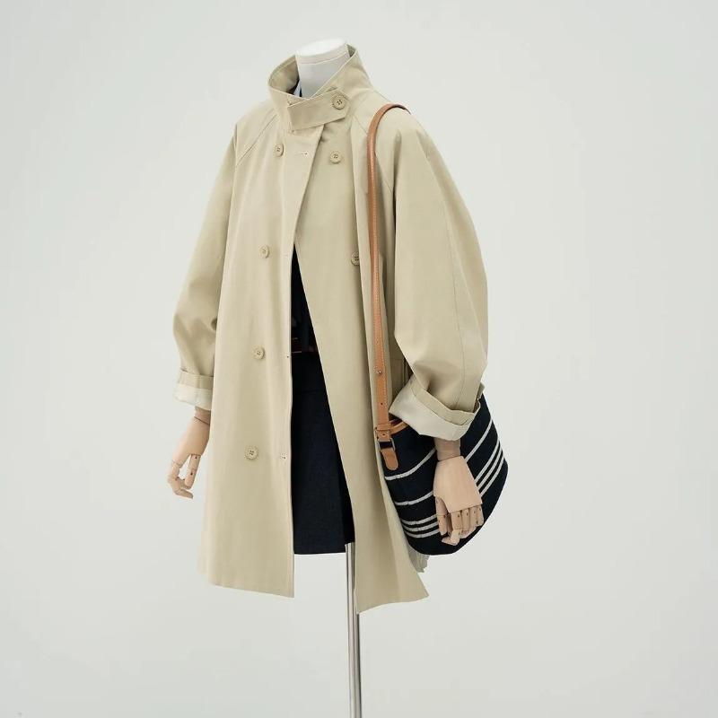 

Womens Casual Solid Color Stand Collar Trench Coat S абрикосовый