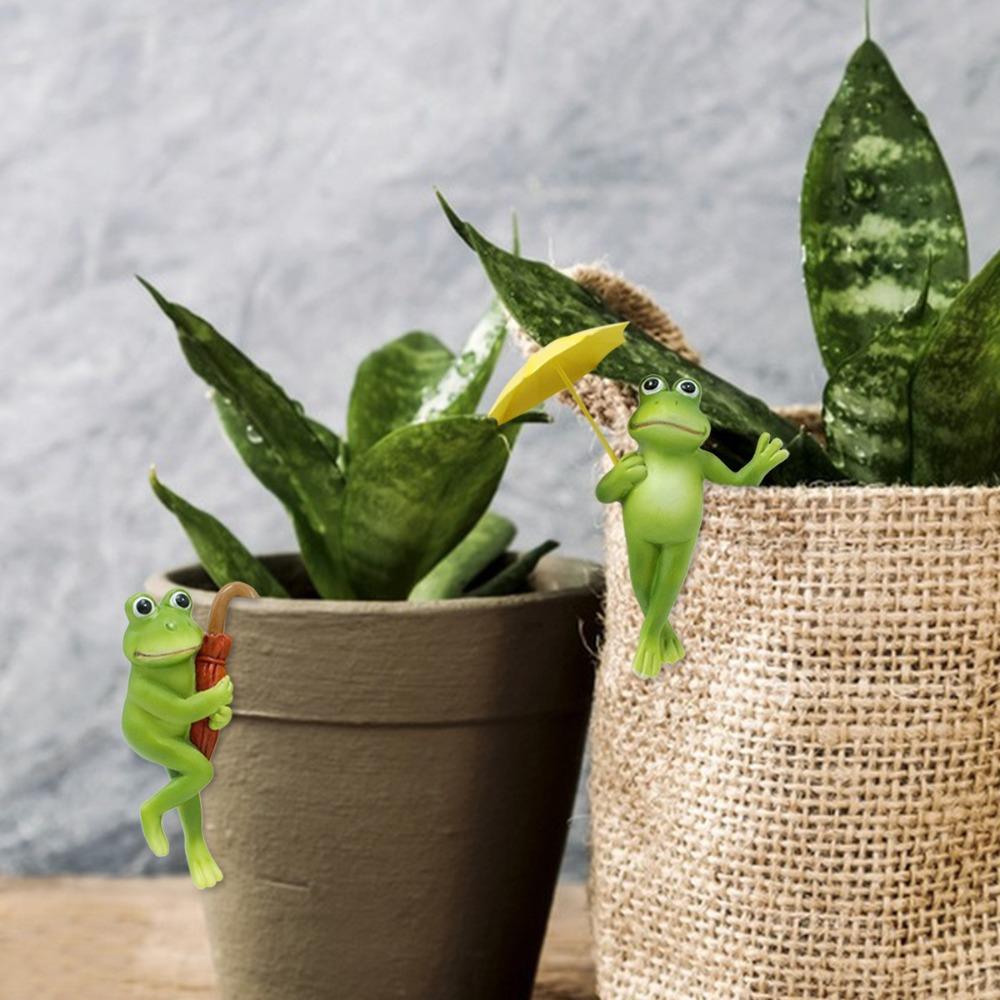 Green Atmosphere Umbrella Frogs Flower Pot Pendant Frogs Sculpture  Outdoor Home Decoration