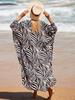 European & American Rayon Print Beach Cover-up Dress - Long, Loose Bikini Swimsuit Robe for Women