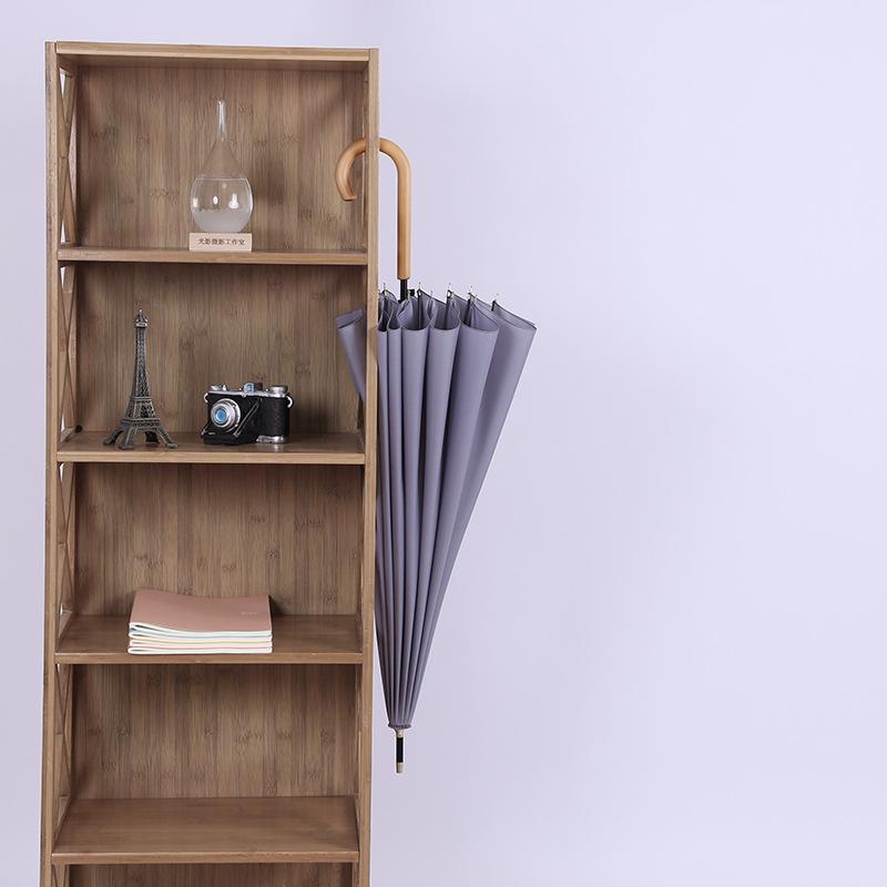 Neuer einfacher und modischer kleiner und frischer 16-Speichen-Stockschirm mit Holzgriff, Langgriffschirm