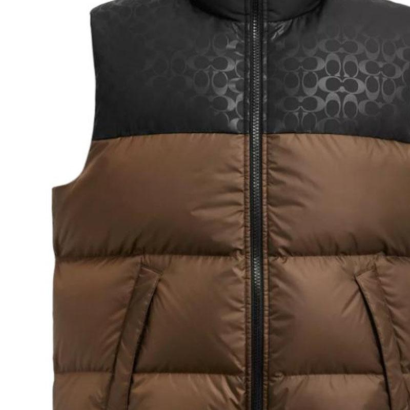 Coach Color Block Stand Collar Zipper Straight Cut Sleeveless Vest Men Vests Brown CU451-C9E