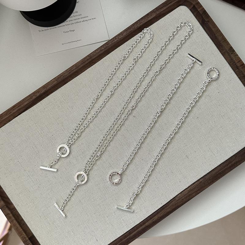 S925 Silver Heavy Industries Korea Fashion Ring Ring Ot Necklace Korean Blogger Simple Textured Clavicle Chain