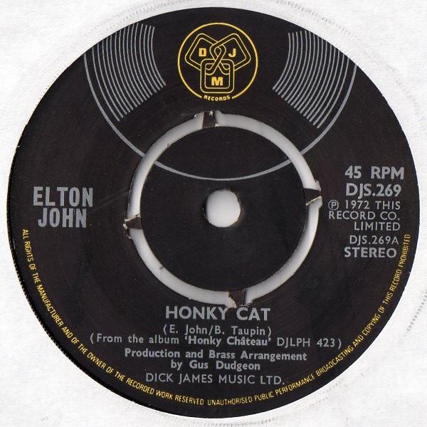 

7inch Record ELTON JOHN - Honky Cat DJS269 DJM Records 1972 UK Rock Used