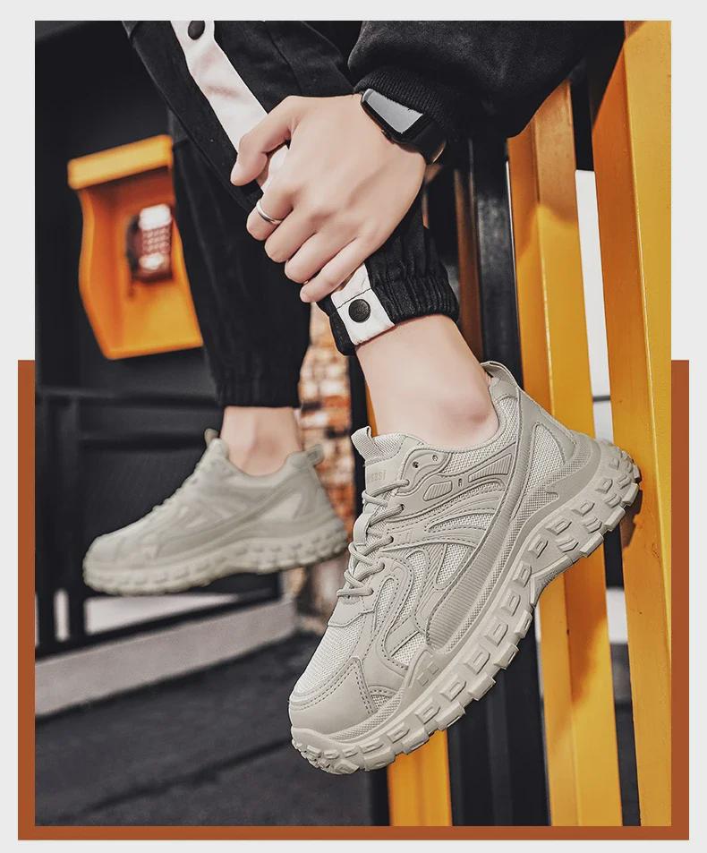 Men's Black Breathable Work Shoes - Summer Wear-Resistant Construction and Running Sneakers.