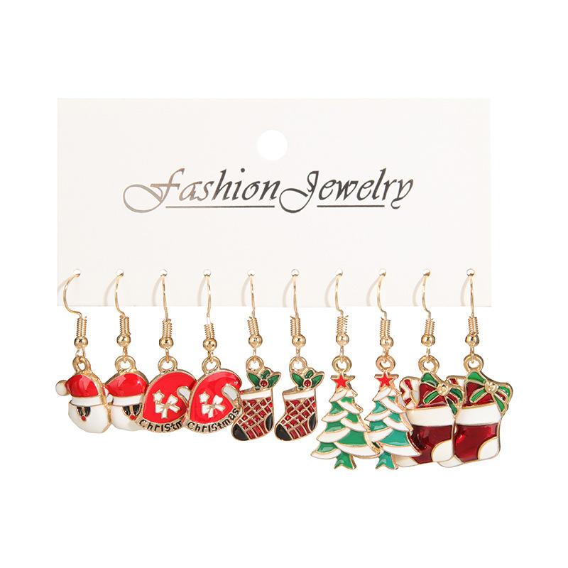 Europäische und amerikanische Weihnachts-Steckohrringe 1 Paar Kombinationsset Schneeflocke Elch Weihnachtsbaum Legierung Atmosphäre Ohrringe Ohrringe Schmuck