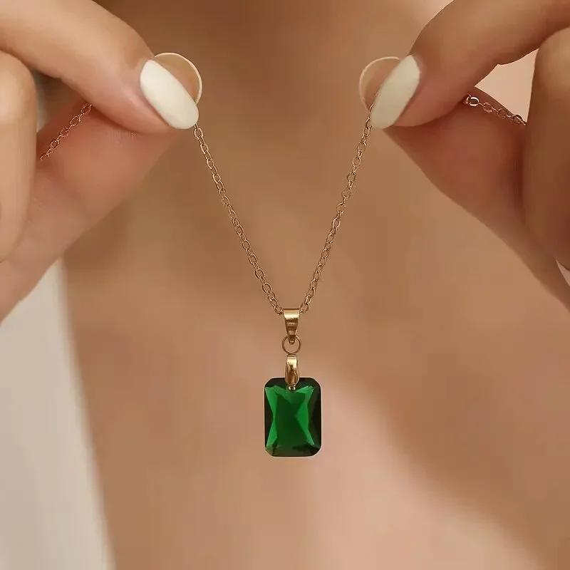 Fashion Girls Pendant Necklace Bright Green Crystal Stone Wedding Anniversary Statement Jewelry For Women  Wholesale